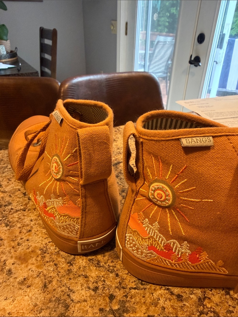 BANGS Women's Orange Canvas High-Top Athletic Shoes with Sunrise Embroidery